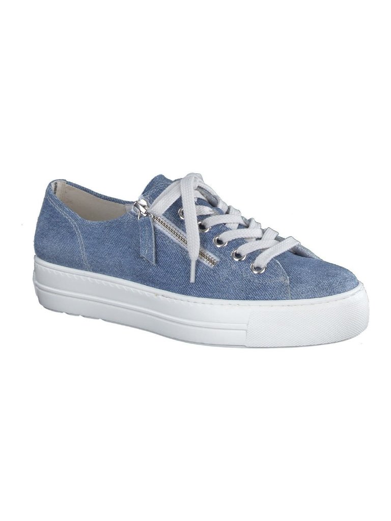 $440 Paul Green Skylar Platform Sneaker Leather Blue Denim Shoesw 6 Us (Tf2)